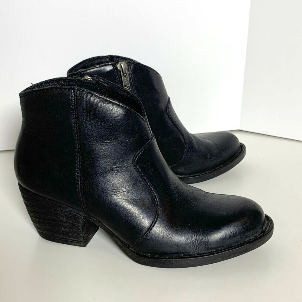 Born Black Leather Ankle Boots Size 6.5M